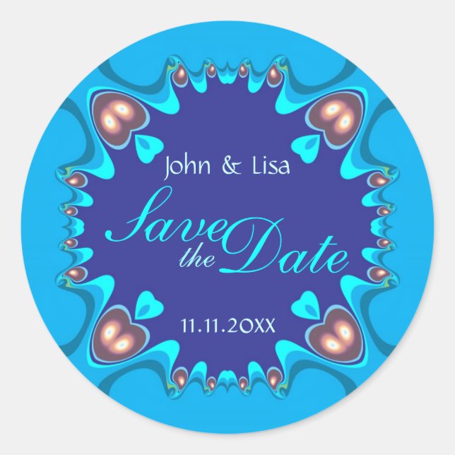 Blue Hearts Alternative Save the Date Stickers (Vorderseite)