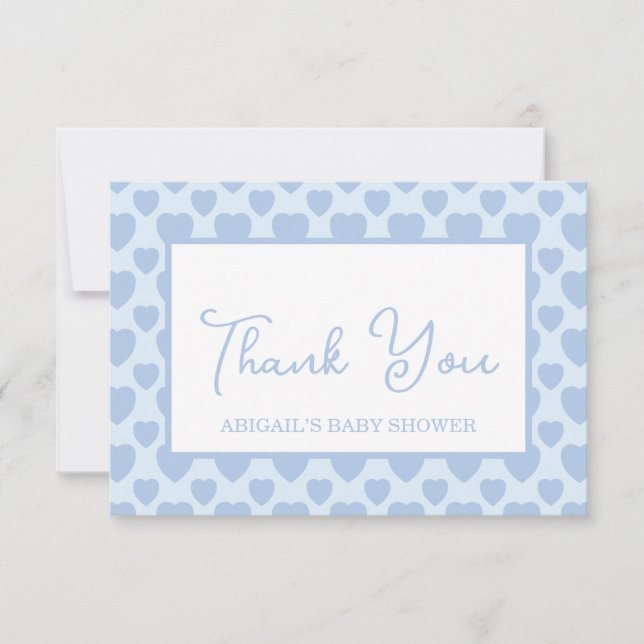 Blue Hearts Baby Shower  Dankeskarte (Vorderseite)