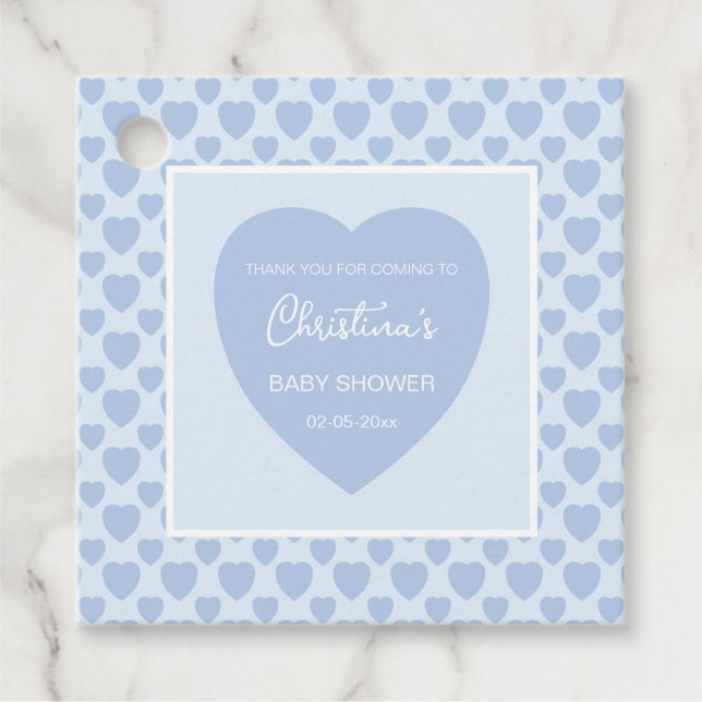 Blue Hearts Baby Shower  Geschenkanhänger (Vorderseite)