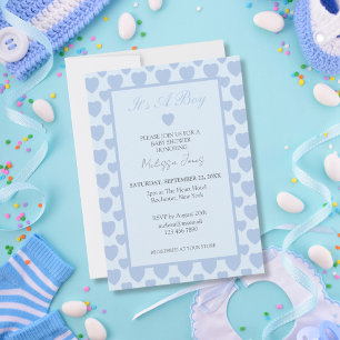 Blue Hearts Babyparty Einladung
