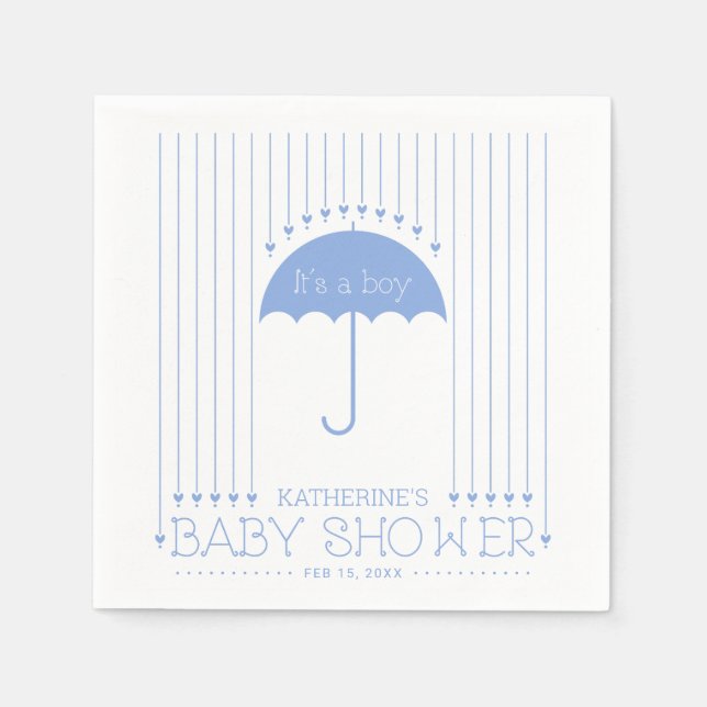Blue Hearts Boy Baby Dusche Party Paper Napkin Serviette (Vorderseite)