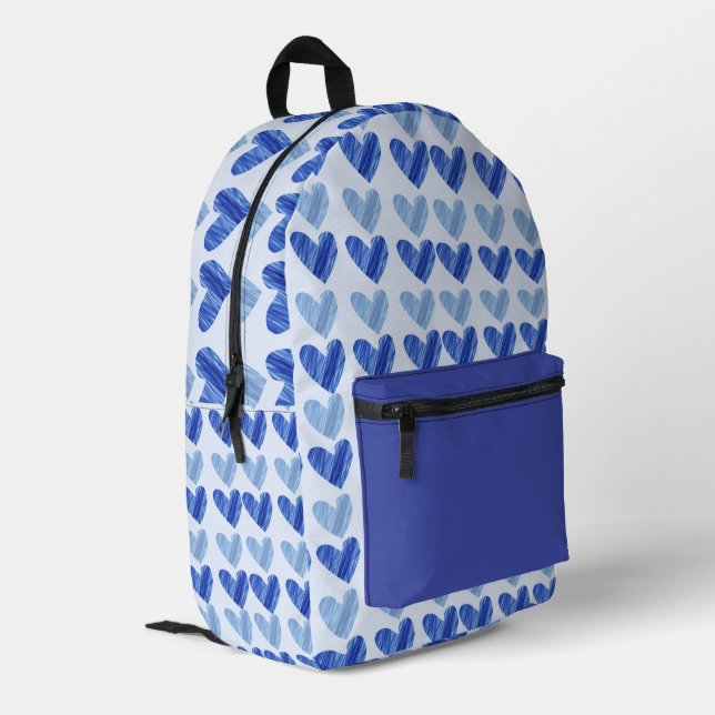 Blue Hearts Delight Backpack Bedruckter Rucksack (Rückseitige Ecke links)