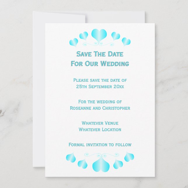 Blue Hearts Design Hochzeit Save The Date (Vorderseite)