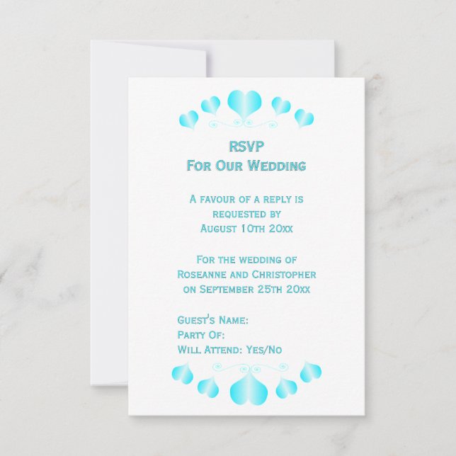 Blue Hearts Design Wedding RSVP Karte (Vorderseite)