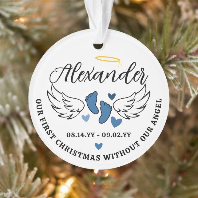 Blue Hearts First Christmas Without Angel Photo Ornament (Baum)