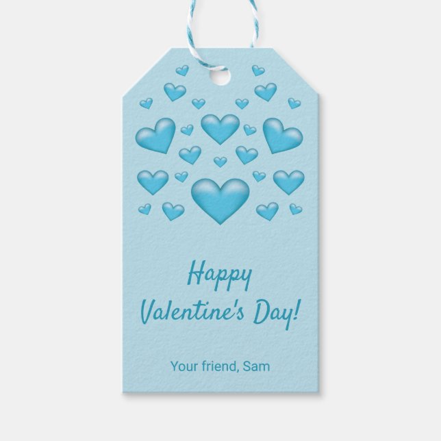 Blue Hearts Happy Valentine's Day & Custom Text Geschenkanhänger (Vorderseite)