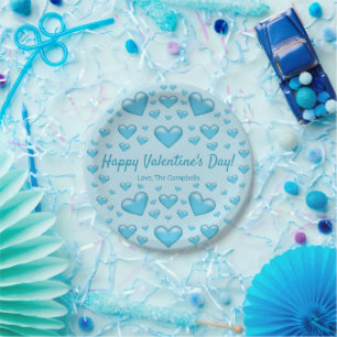 Blue Hearts Happy Valentine's Day & Custom Text Pappteller