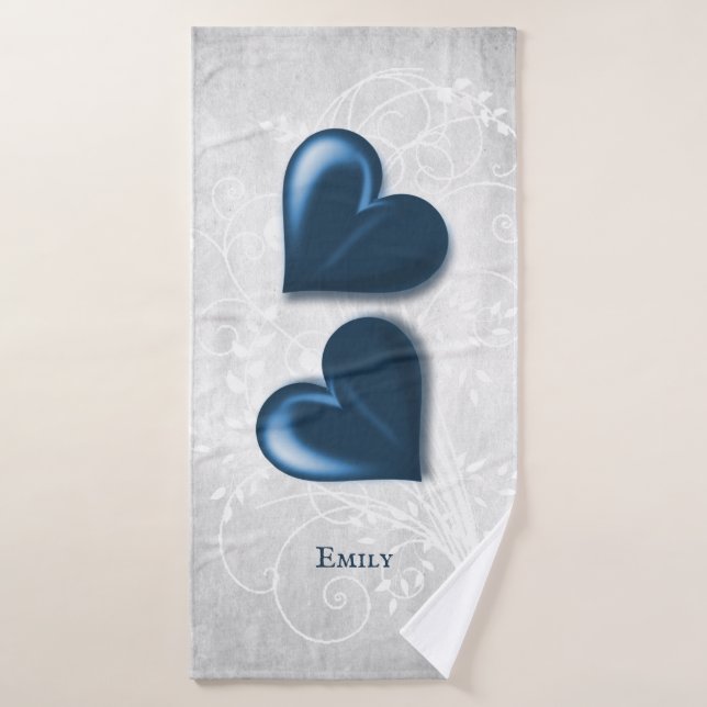 Blue Hearts Personalisiert Bath Handtuch Set (Badehandtuch)