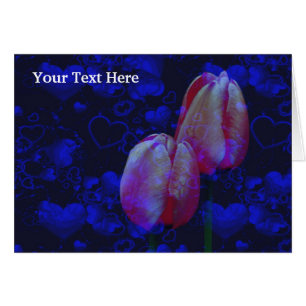 Blue Hearts Pink Tulips Blumenfotokarte