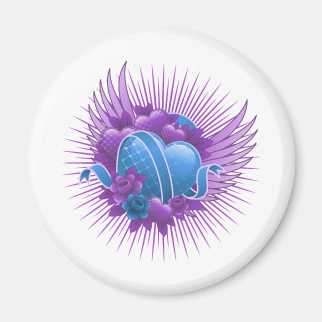 Blue Hearts Rose und Flüge Magnet (Vorne)