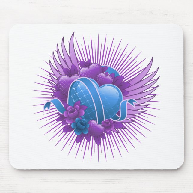 Blue Hearts Rose und Flüge Mousepad (Vorne)