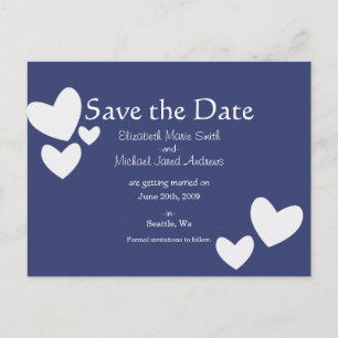 Blue Hearts Save the Date Postcard Ankündigungspostkarte