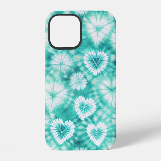 Blue Hearts Tie Dye iPhone 12 Hülle (Rückseite)