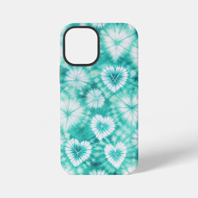 Blue Hearts Tie Dye iPhone 12 Mini Hülle (Rückseite)