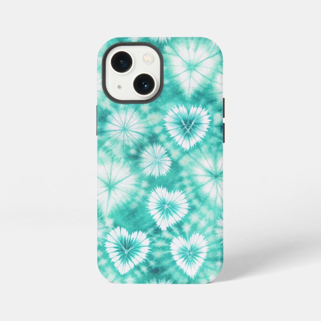 Blue Hearts Tie Dye iPhone 13 Mini Hülle (Rückseite)