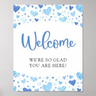 Blue Hearts Valentine Baby shower Affiche de bienv
