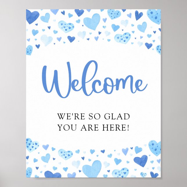 Blue Hearts Valentine Baby shower Affiche de bienv (Devant)