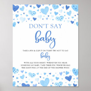 Blue Hearts Valentine Say Baby Shower Game Poster