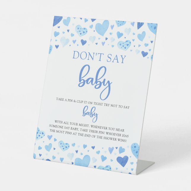 Blue Hearts Valentine Say Baby Shower Game Sockelschild (Vorderseite)