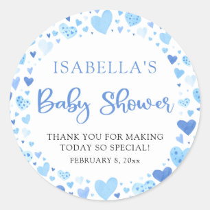 Blue Hearts Valentine Sweetheart Baby Shower Runder Aufkleber