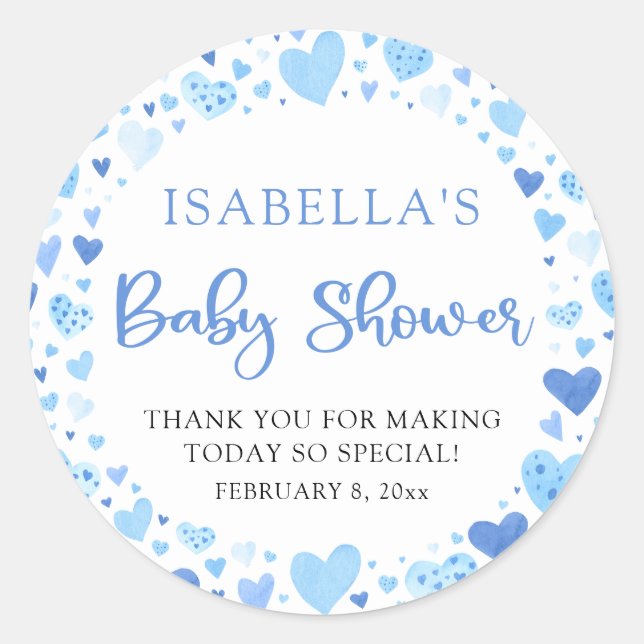 Blue Hearts Valentine Sweetheart Baby Shower Runder Aufkleber (Vorderseite)