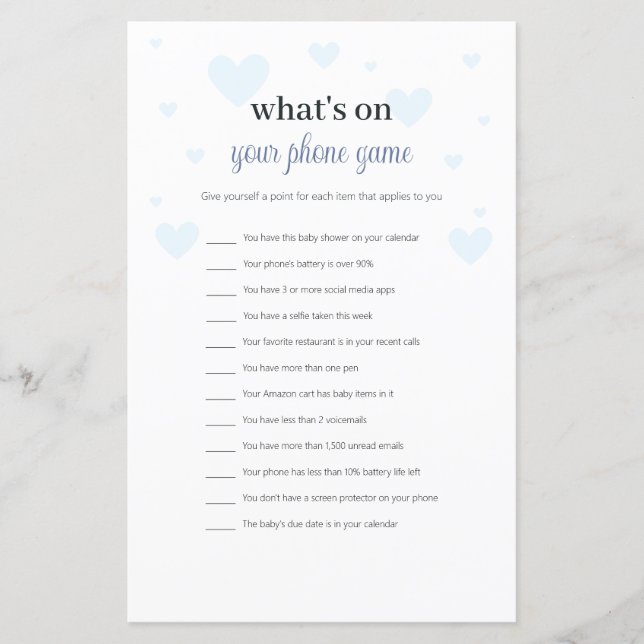 Blue Hearts Was ist auf Ihrem Handy Baby Shower Ga (Vorderseite)