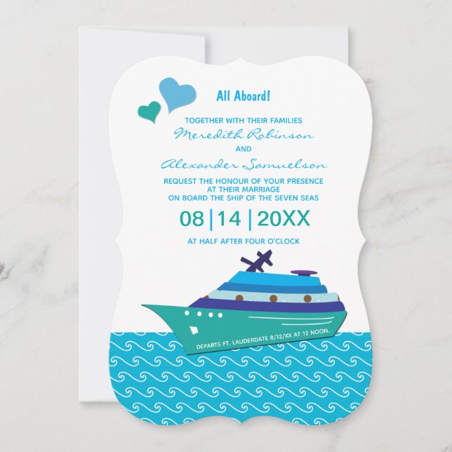 Blue Hearts Wedding Cruise Einladung (Vorderseite)