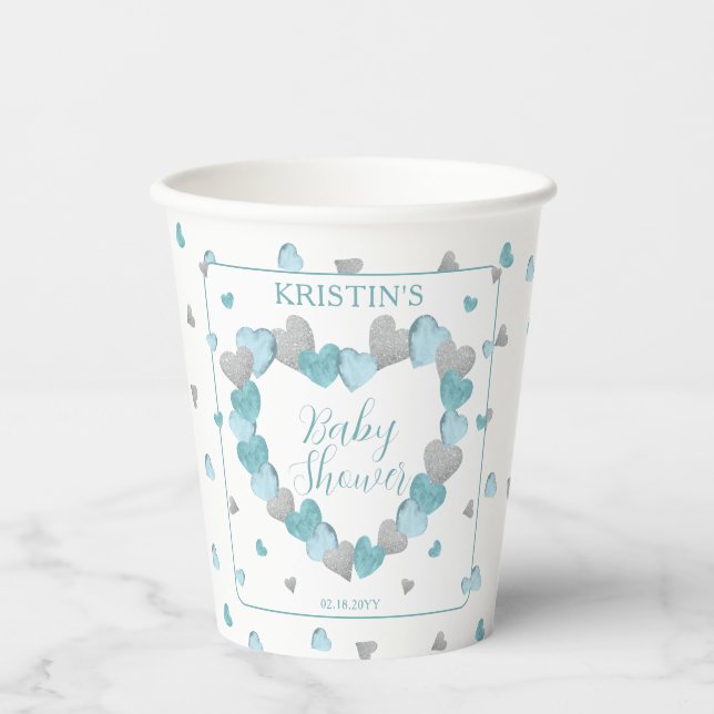 Blue Hearts Wreath eine kleine Sweetheart Baby Dus Pappbecher (Vorderseite)