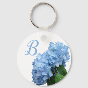 Blue Heaven Hydrangea Monogram Initial Schlüsselan Schlüsselanhänger