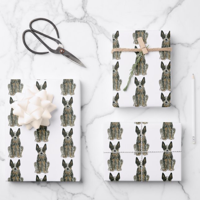 Blue Heeler ACD Rinder Hund Wasserfarbe Kunst Geschenkpapier Set (Vorderseite)