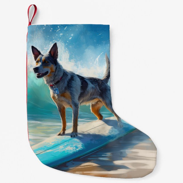 Blue Heeler Beach Surfanstrich Kleiner Weihnachtsstrumpf (Vorderseite)