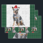 Blue Heeler Christmas Dog Green Kariert Geschenkpapier Set<br><div class="desc">Ein bezaubernder Rinderhund, Queensland oder Blue Heeler, ist mit einer Weihnachtsmannmütze für die Urlaubssaison bereit. Dieser niedliche Weihnachtshund ist mit einem roten und grünen Urlaub gepaart, kariert auf diesem Set der Geschenkpackung für den Hundefreund.</div>