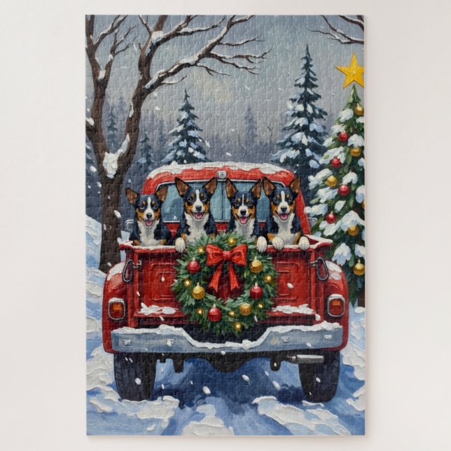 Blue Heeler Christmas Red Truck Holiday (Vertikal)