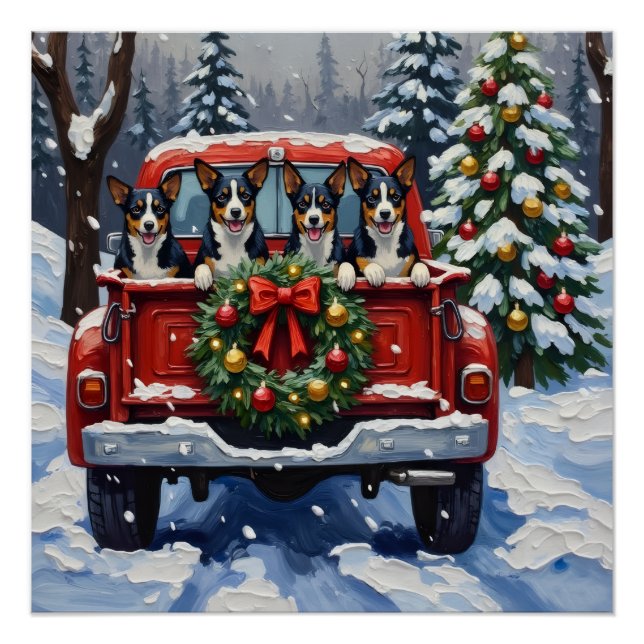 Blue Heeler Christmas Red Truck Holiday Poster (Vorderseite)