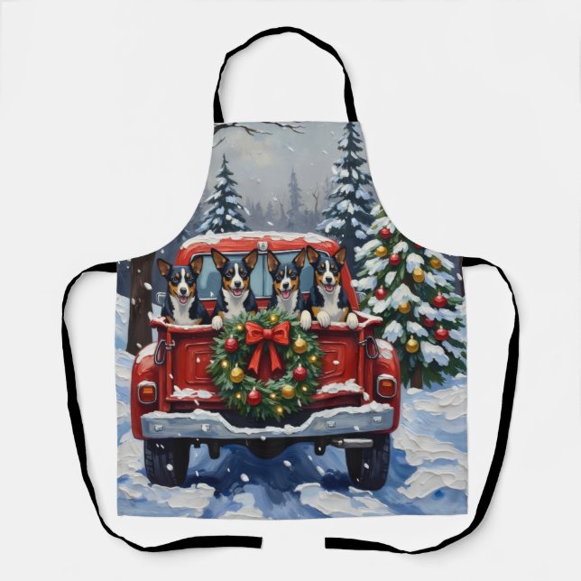 Blue Heeler Christmas Red Truck Holiday Schürze (Vorderseite)