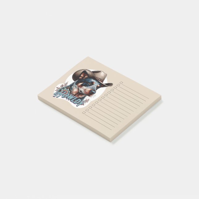 Blue Heeler Cowboy Dog Punny Howldy Cattle Dog Post-it Klebezettel (angewinkelt)