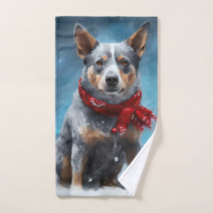 Blue Heeler dans la neige de Noël
