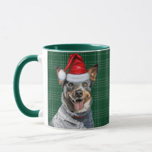 Blue Heeler Dog Green Holiday Karierte Weihnachten Tasse