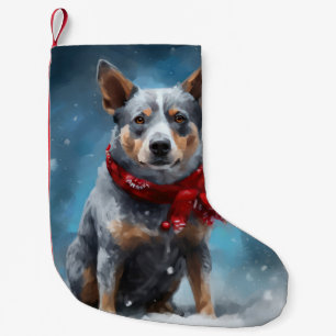 Blue Heeler Dog in Schnee Weihnachten Kleiner Weihnachtsstrumpf