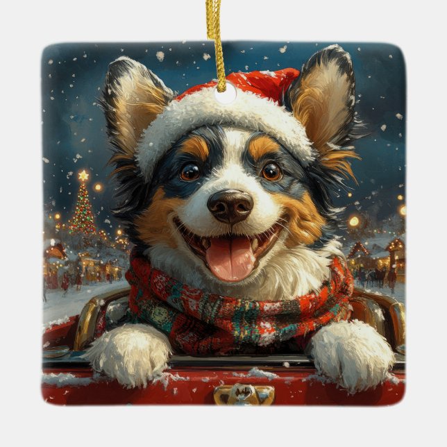 Blue Heeler Dog Roller Untersetzer Weihnachten Keramikornament (Vorderseite)