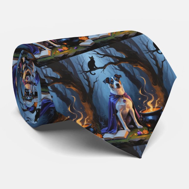 Blue Heeler Dog Whimsical Halloween Malerei Krawatte (Gerollt)