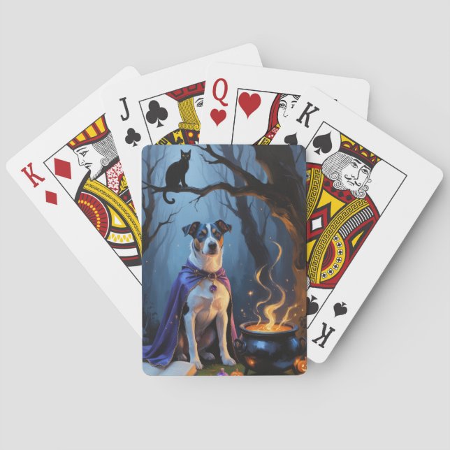 Blue Heeler Dog Whimsical Halloween Malerei Spielkarten (Rückseite)