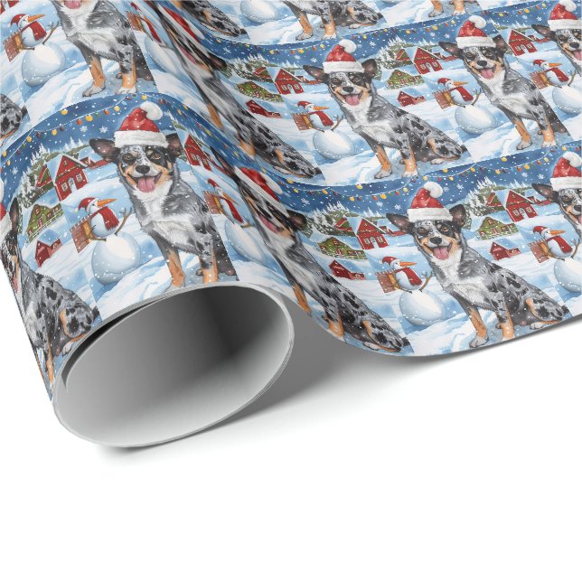 Blue Heeler Dog Winter Wunderland Weihnachtsfreude Geschenkpapier (Rolleneckpunkt)