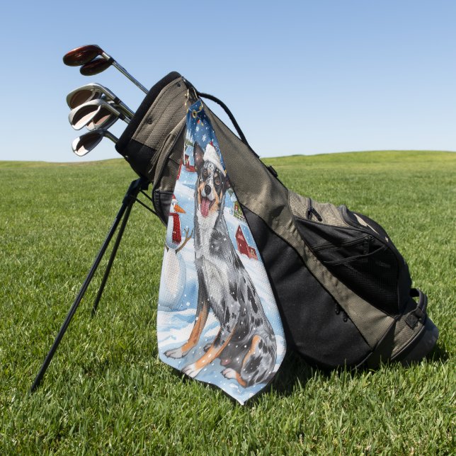 Blue Heeler Dog Winter Wunderland Weihnachtsfreude Golfhandtuch (Gras)