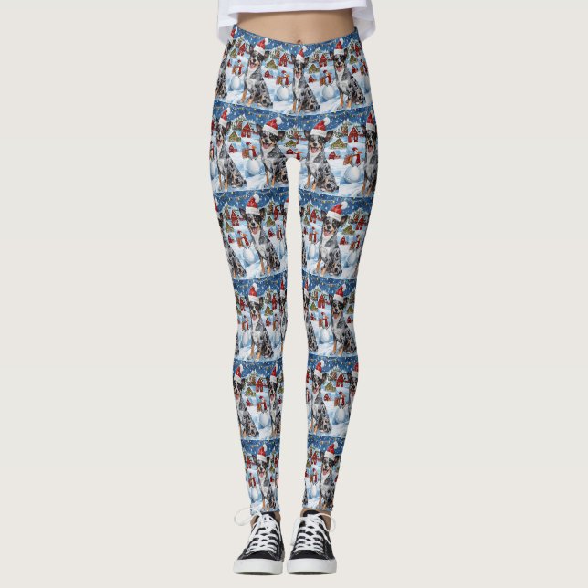 Blue Heeler Dog Winter Wunderland Weihnachtsfreude Leggings (Vorderseite)