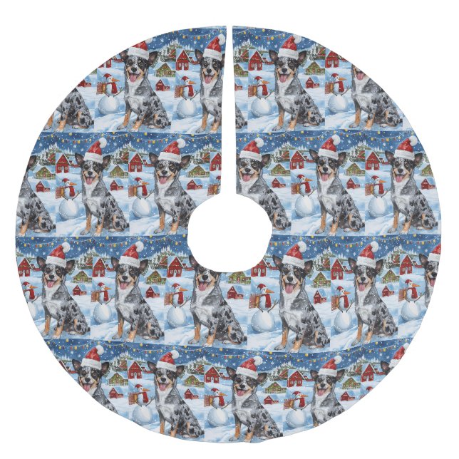Blue Heeler Dog Winter Wunderland Weihnachtsfreude Polyester Weihnachtsbaumdecke (Vorderseite)