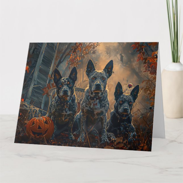 Blue Heeler Halloween Night Doggy Delight Karte (Vorderseite)