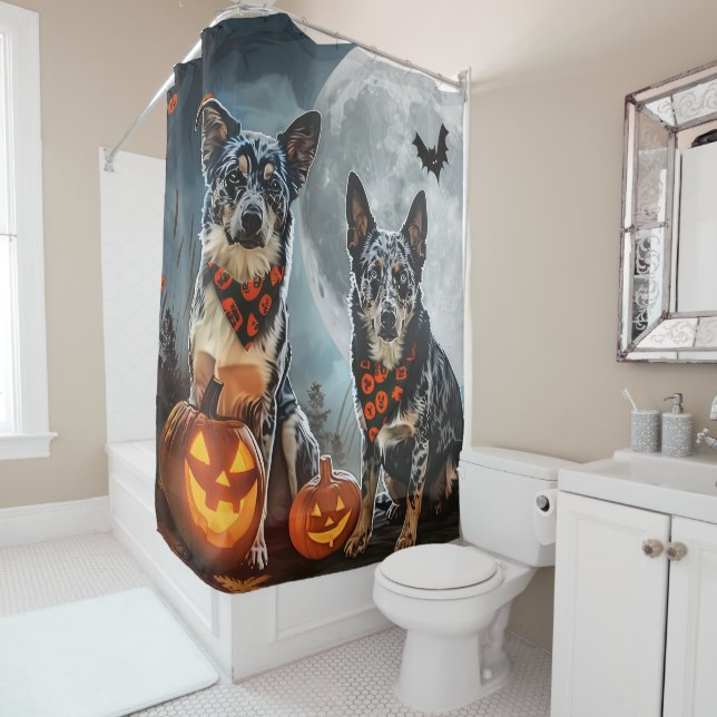 Blue Heeler Halloween Spooky Duschvorhang (Beispiel)