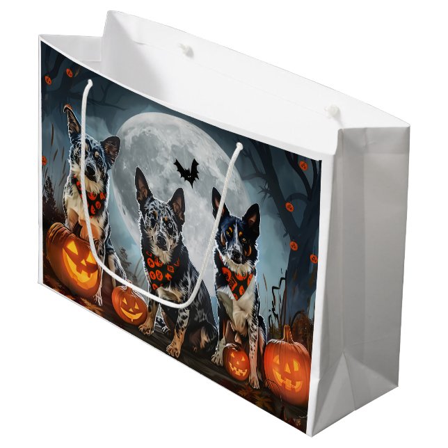 Blue Heeler Halloween Spooky Große Geschenktüte (Vorderseite Schrägansicht)