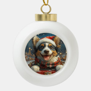 Blue Heeler Hund Achterbahn Weihnachten Keramik Kugel-Ornament